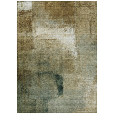 5' X 8' Beige And Ivory Abstract Washable Indoor Outdoor Area Rug