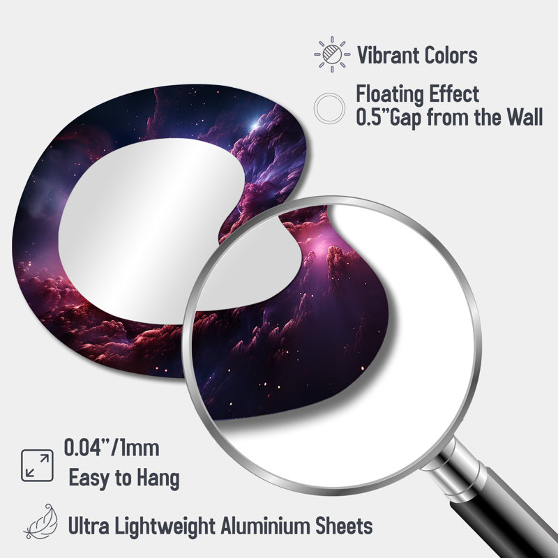 Abstract Purple Galaxy Storm V - Abstract Spirals Asymmetrical Modern Large Wall Mirror, 27" x 27"