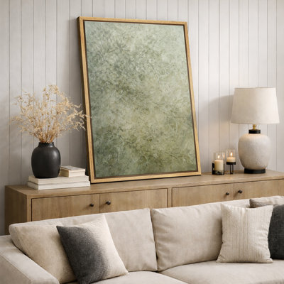 Muted Green Botanical Pattern Artwork, Bedroom Pictures, Framed Canvas Giclee Print Wall Art