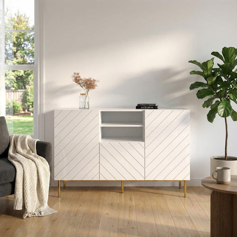 Atwater 59.1" Sideboard with High Gloss Finish, White