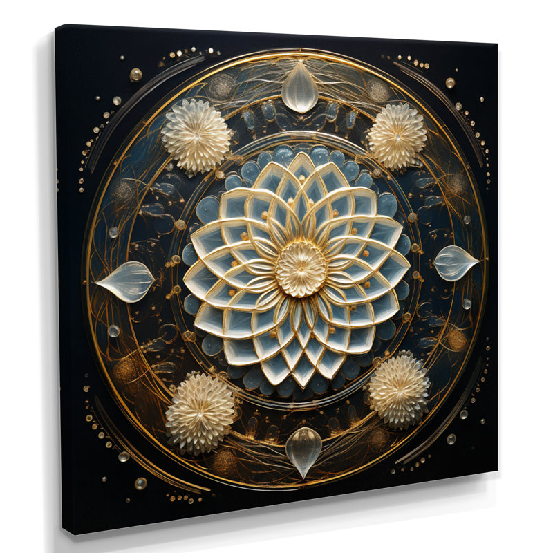 Fleur cosmique de la vie - art mural Mandala Boho, Toile tendue, H 16 po x l 16 po x P 1 po