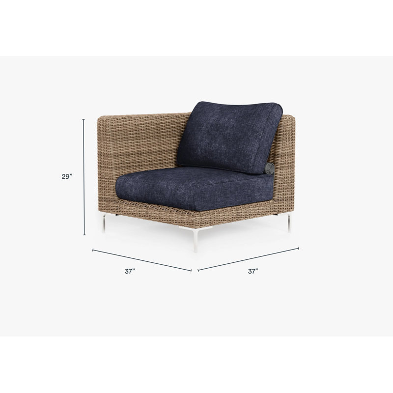 Brown Wicker Outdoor Sofa - 3 Seat, Deep Sea Navy