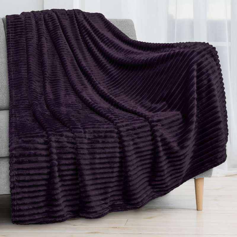 Twin Purple Ribbed Fleece Reversible Throw Blanket