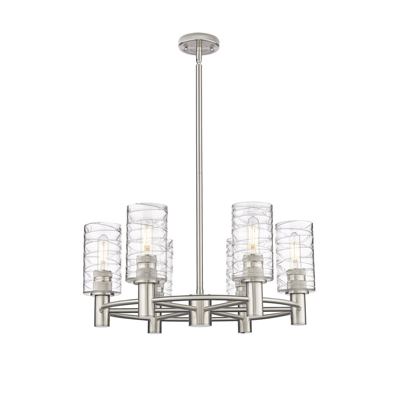Lustre suspendu 6 lumières Crown Point, Tourbillon déco, Nickel satiné