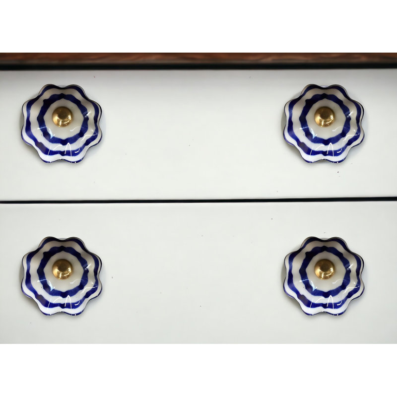 Set of Twelve Blue White And Copper Floral Ceramic Drawer Pull Knobs