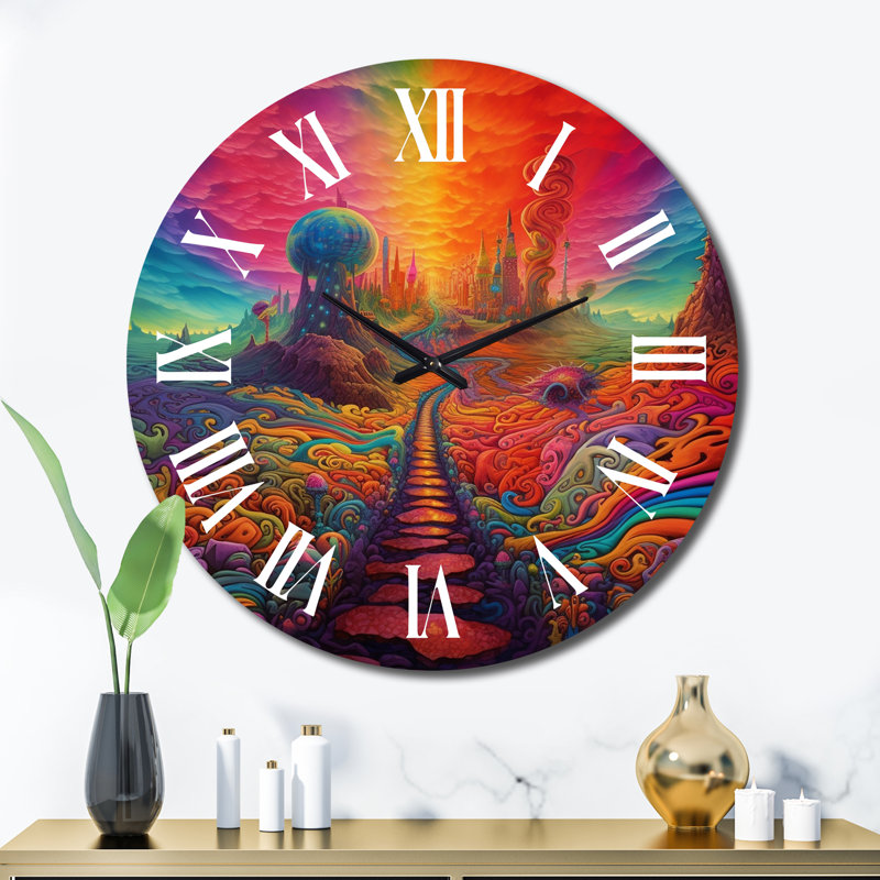 Horloge murale paysage abstrait The Obstacle Is Path Dreamy Rainbow Mountains III, Très grand