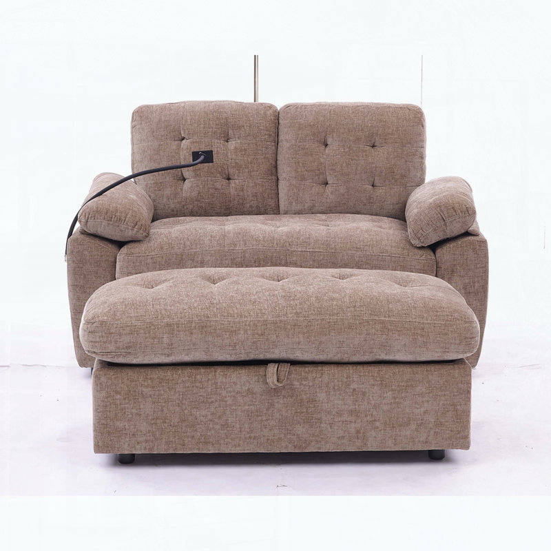 Canapé double inclinable avec charge USB et repose-pieds avec rangement, Brun