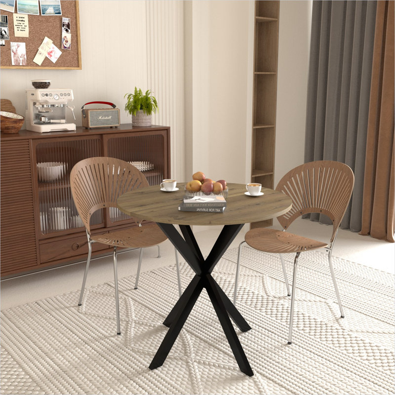 Table de salle à manger ronde de 31,5 po pour 4, style industriel moderne, plateau en bois aggloméré brun avec pieds en métal noir
