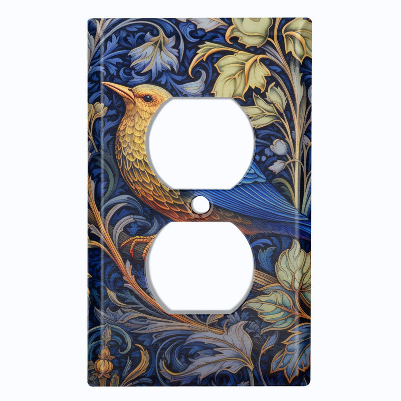 Couvercle de plaque d'interrupteur en métal; Oiseau floral de taille standard US 1 bande, Prise double # 8