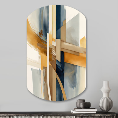 Modern Blue And Gold Abstract I - Transitional Asymmetrical Metal Wall Decor, Modern Cylinder Metal Art Print