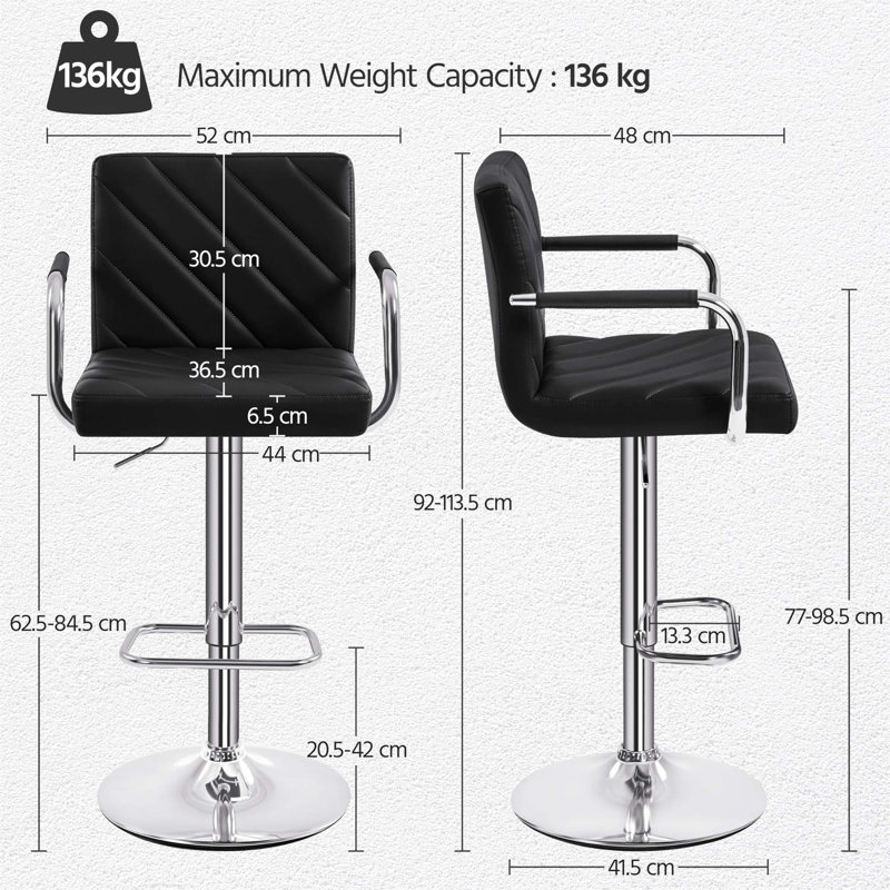 Bigvai Adjustable Height Bar Stool, Black