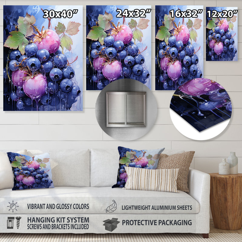 Ballet Blueberry Fruit Serenade II - fruits, art mural en métal, H 32 po x l 16 po x P 1 po