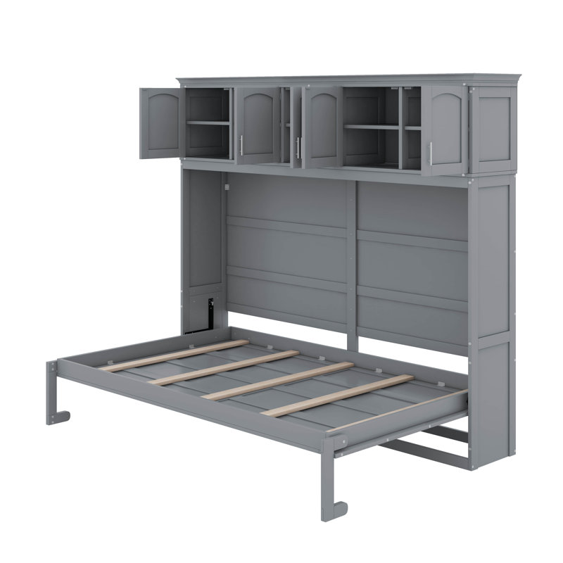 Lit escamotable avec armoires supérieures Murphy, Gris, Grand lit