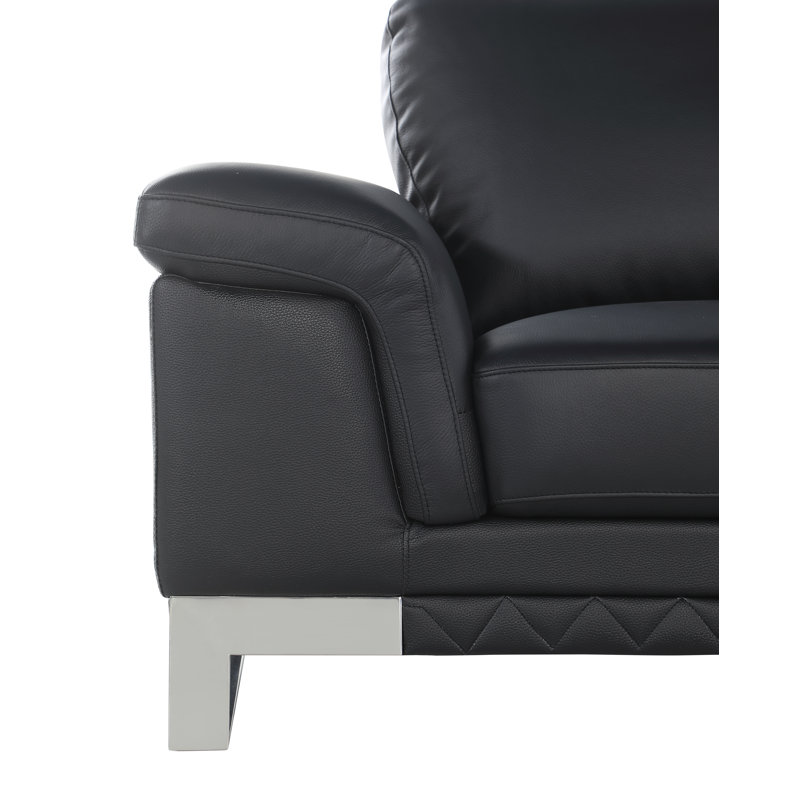 Black Chair in Genuine Leather, Black Leather Match