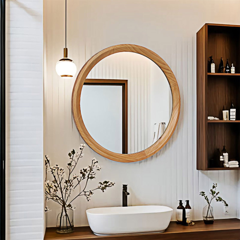 Miroir mural rond en bois