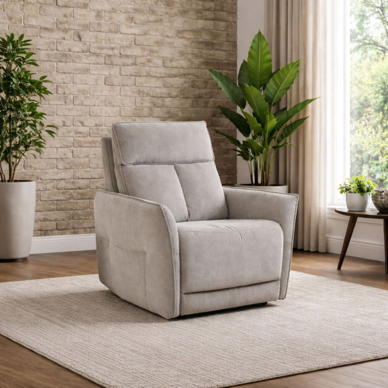 Almita Fabric Upholstered Power Recliner Armchair with USB Charging, Fawn, 1