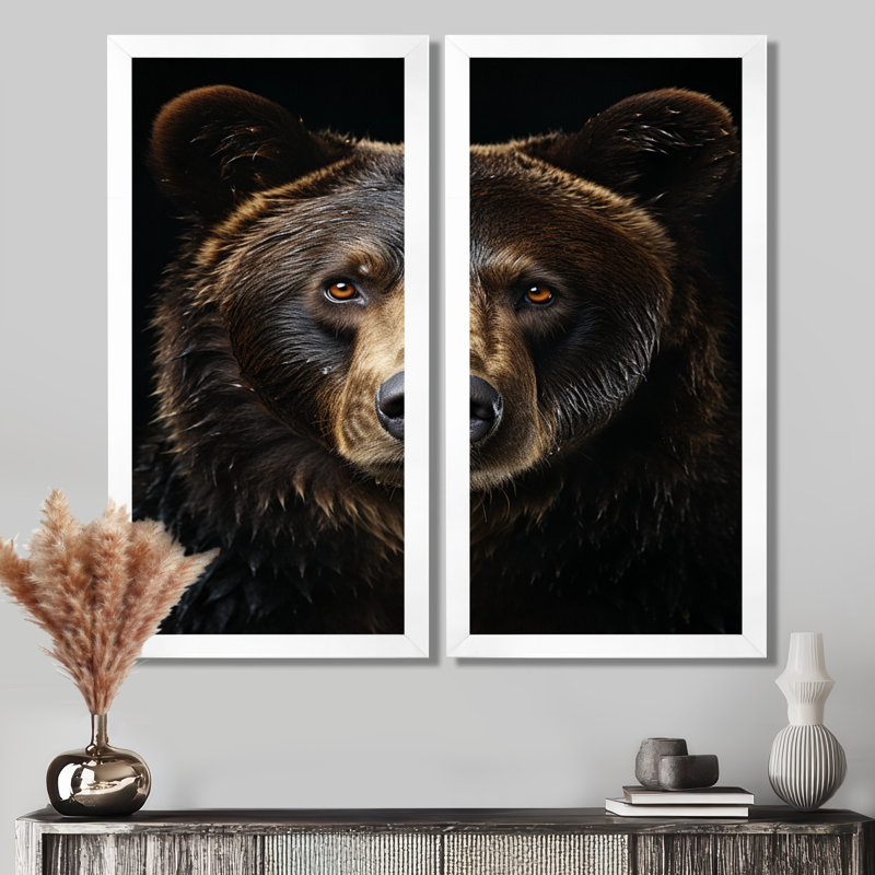 Ours majestueux, art mural encadré, animaux bruns, ensemble de 2 décorations murales, H 20 po x l 24 po, Avec cadre, Blanc