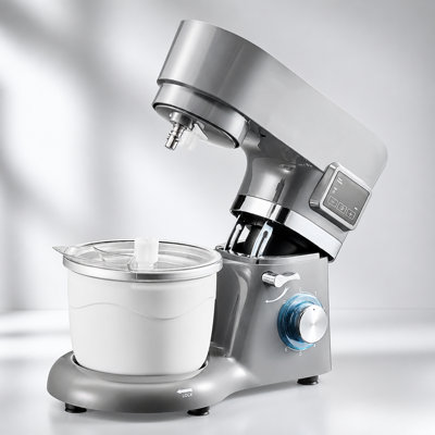 Ice Cream Maker, 1.8 Qt Capacity, 6-Speed Electric Stand Mixer with LED Digital Display and Timer, Mixing Paddle, Dough Hook, Splash Guard, Grey