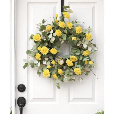 Couronne florale artificielle 22 "printemps été été avec baies rose eucalyptus pour décoration de fête de mariage