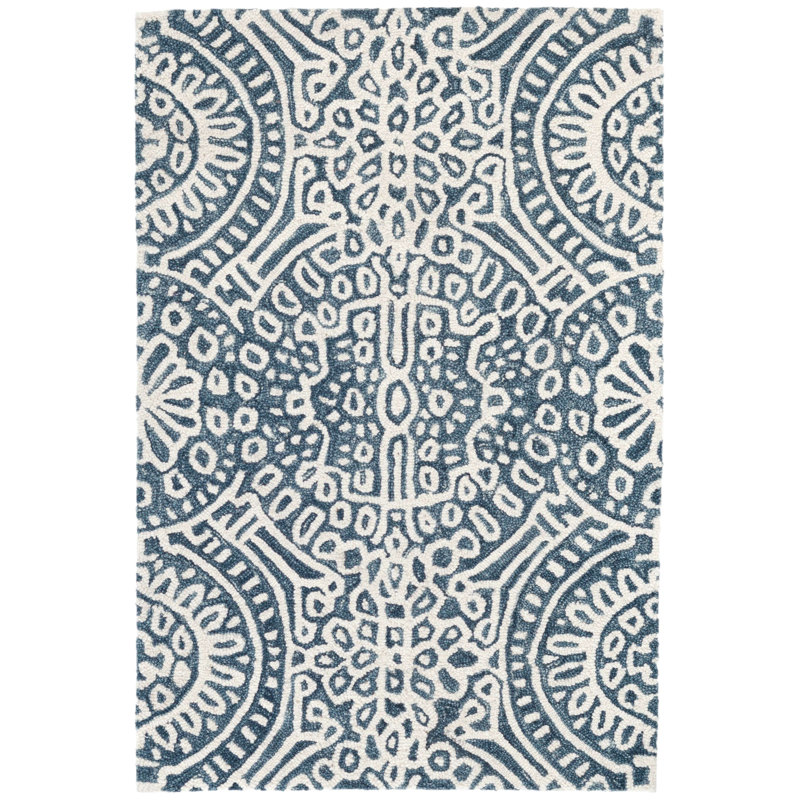 Temple Ink Hand Micro Hooked Wool Rug, Rectangle 9'6" x 13'6"