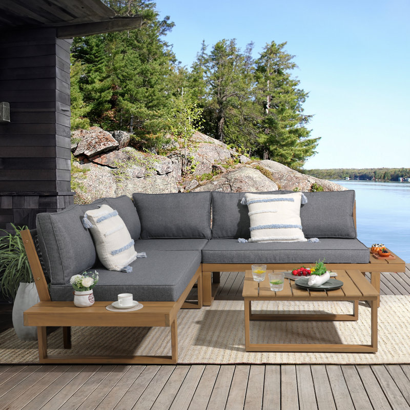 Divyanka Acacia 5-Person Modular Patio Conversation Set with Cushions, Gray