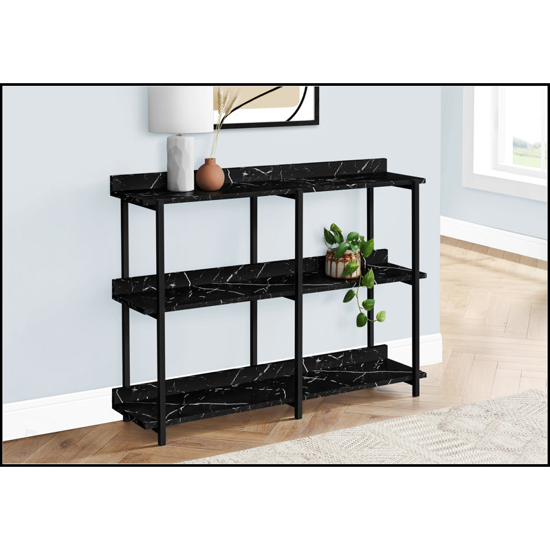 Console moderne étroite avec stratifié d'aspect marbre noir et structure en métal durable pour le vestibule ou le canapé