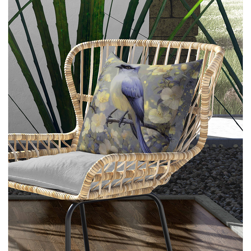 Coussin Floral, Bleu/jaune, Carré 16 po