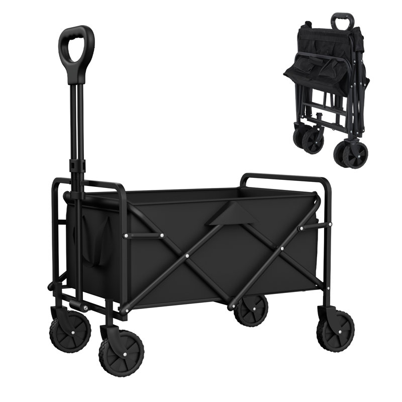 Wagon pliable, utilitaire d'extérieur avec roues tout-terrain, poignée réglable pour le camping, le magasinage, le jardin, capacité de 200 lb, noir