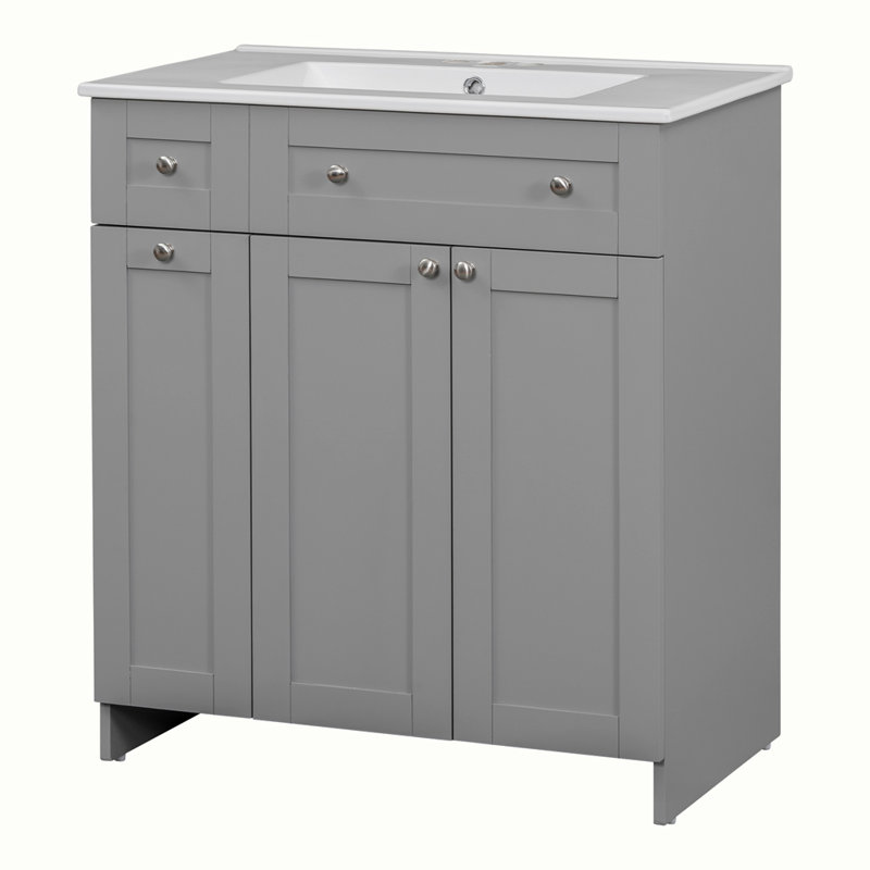 Bathroom Vanity with Ceramic Sink Combo, Gray