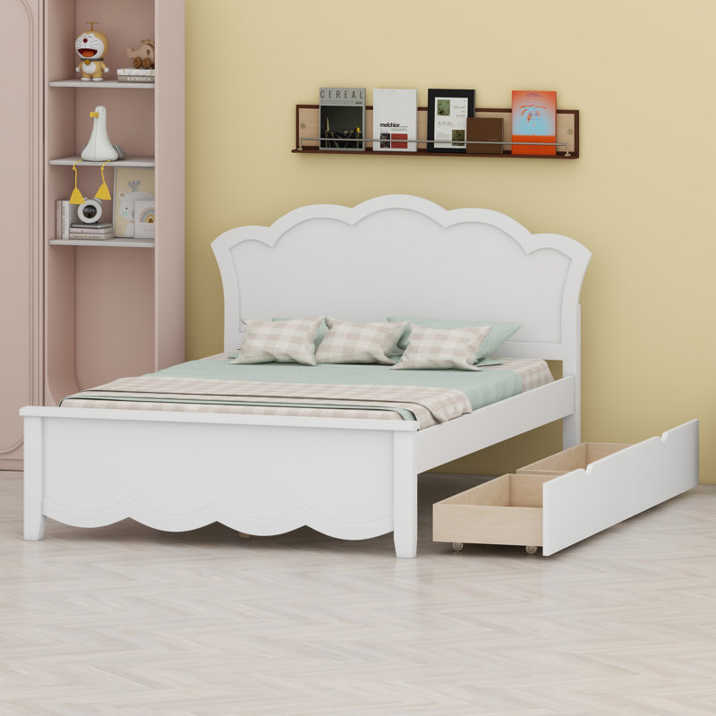 Base de lit plateforme en bois avec tête de lit intégrée et tiroirs de rangement sous le lit, Double