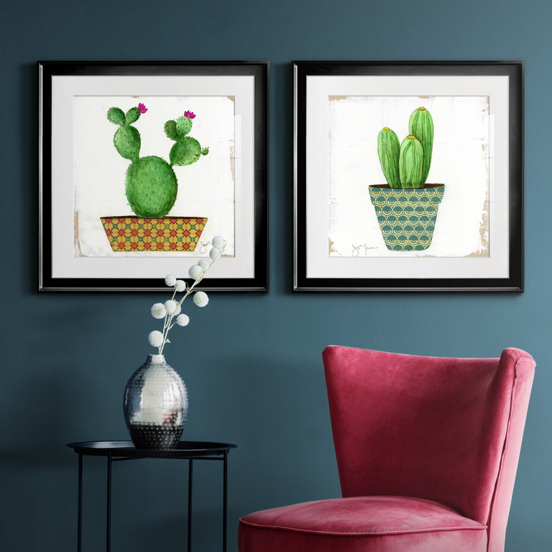 Boho cactus I - impression de 2 pièces, H 17,5 po x l 35 po x P 1,5 po, Noir