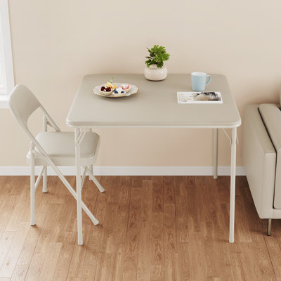 Table pliante rembourrée 33,6 "en polyuréthane - Table de jeu carrée portable avec pieds pliables en métal - Léger, sans assemblage, pour la maison, les fêtes ou le mahjong - Beige
