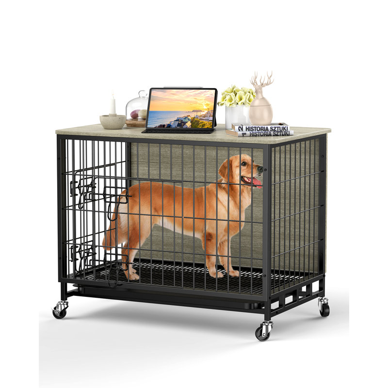 Niche pour chien en bois massif Eugeniya, Gris / noir, 25.2" H x 32.5" W x 21.9" D