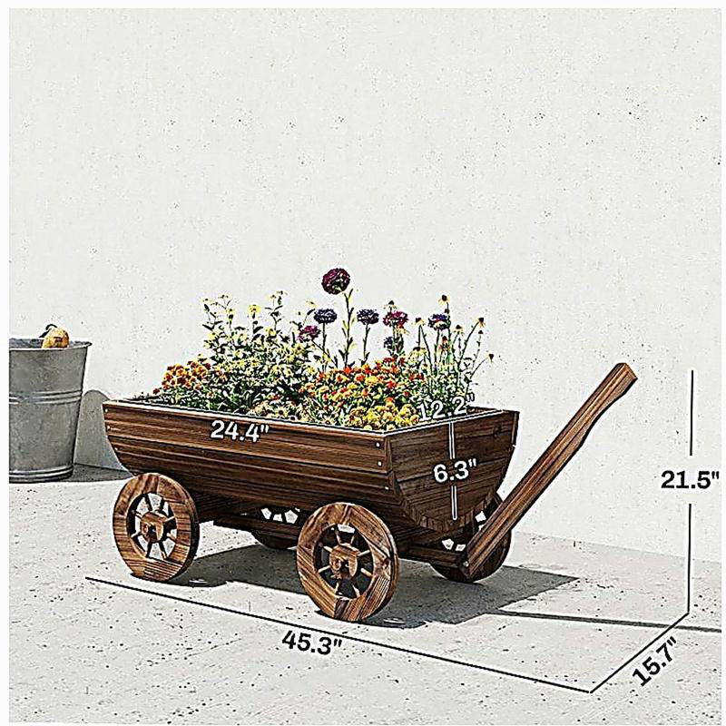 Petit chariot à fleurs brouette, jardinière mobile en bois