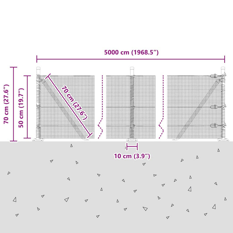 Vidaxl Fence With Posts Steel, Green, 50cm H x 5000cm W x 3.2cm D