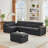 Black Fabric Sectional Sofa with Storage Ottoman