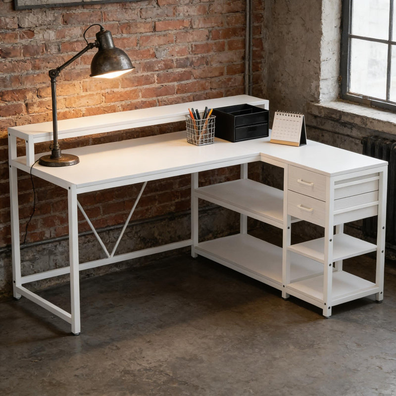 L-Shaped Office Desk, White