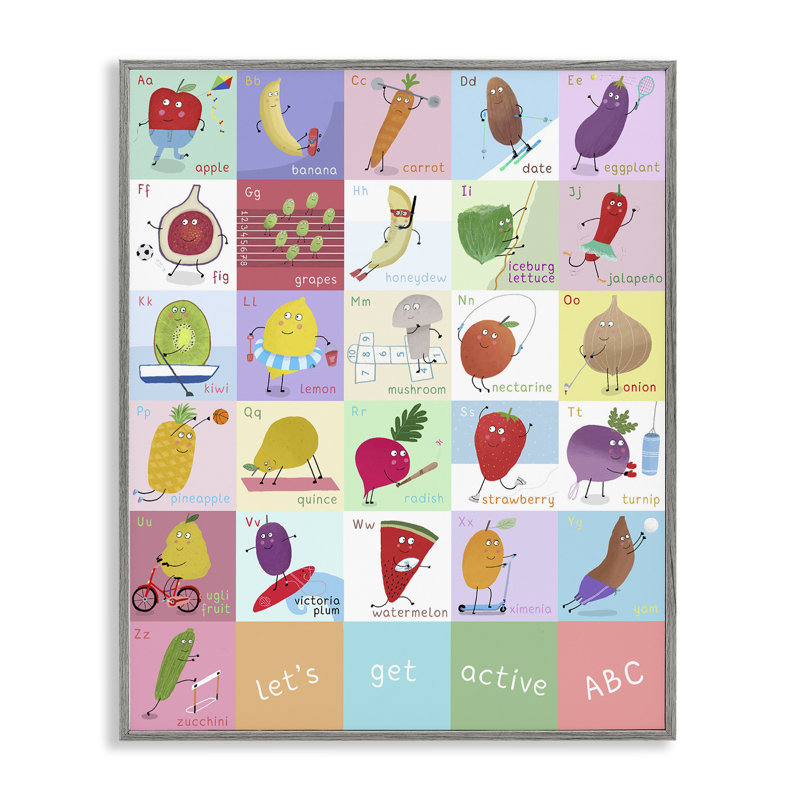 Giclée encadrée «Let's Get Active ABC», design par Carla Daly, Giclée de ferme grise encadrée, H 14 po x l 11 po