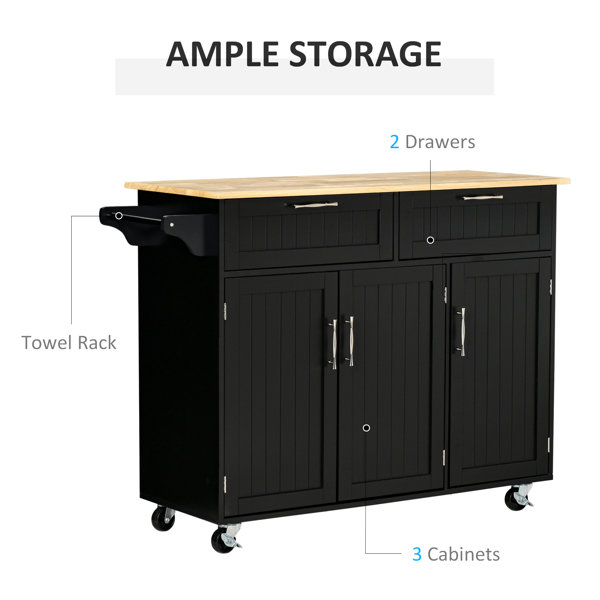 Latitude Run® Kitchen Island With Storage - Black. Wood-Topped Cart ...