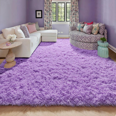 Purple Area Rug 5X8, Fluffy Shag Thick Furry Shaggy Plush Throw Rug, Cute Kawaii Room Decor For Girls Bedroom Living Room Kids Room, Soft Carpet For Baby Nursery Playroom