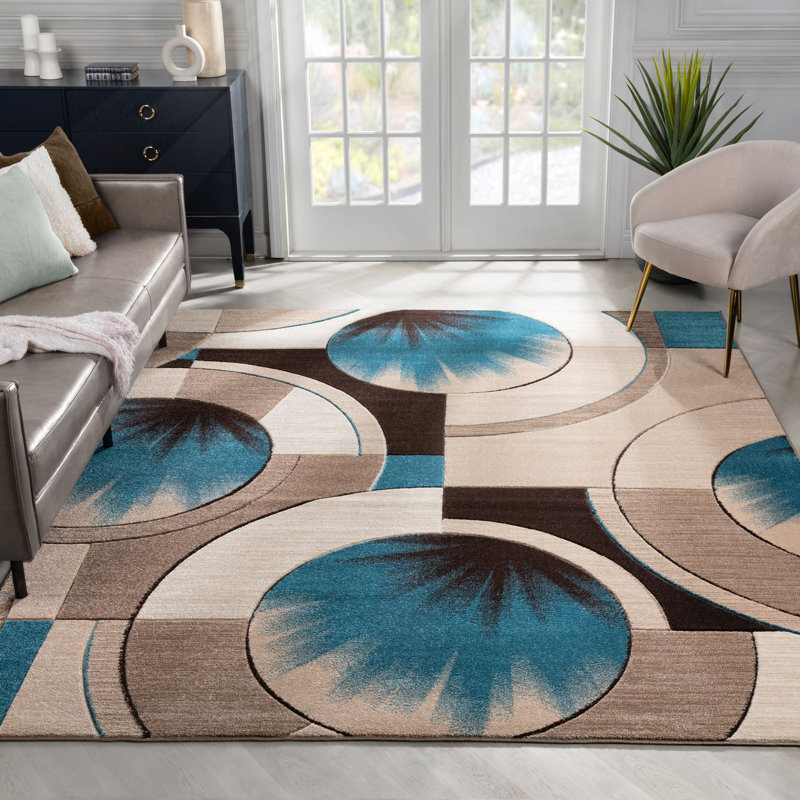 Geometric Area Rug, Rectangle 6'7" x 9'3", Blue 