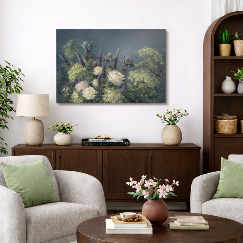 «Dark Moody Floral Still Life», art de chambre à coucher, impression sur toile encadrée, H 12 po x l 18 po, Toile tendue