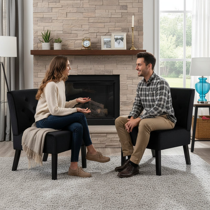 Fauteuil d'appoint 2 pièces à dossier boutonné, Noir