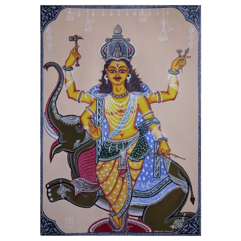 Dev Shilpi Vishwakarma - peinture de Kalighat | Acrylique sur papier | Par Subhankar Pramanik