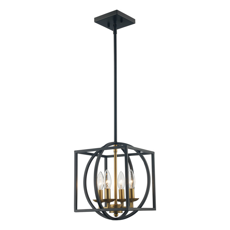 Nevels 4-Light Dimmable Geometric Chandelier, Antique Gold, 14.75" H x 12.5" W x 12.5 " D, 4