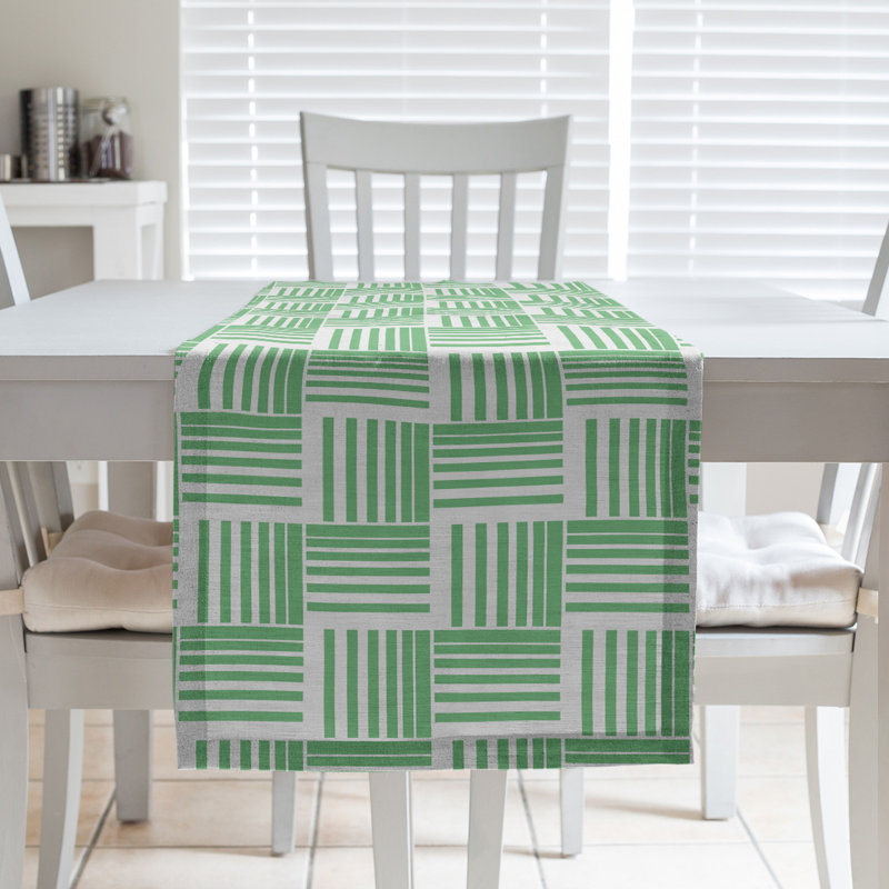 Fractured Stripes Table Runner, 16" x 90", Light Green/White