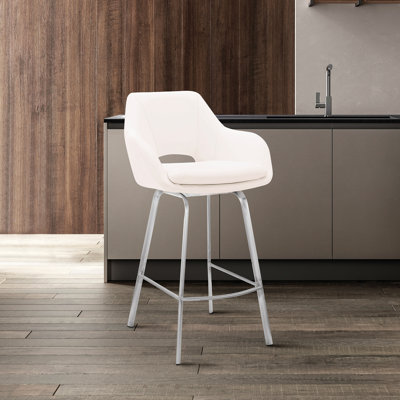Faux Leather And Brushed Stainless Steel Swivel 30" Bar Stool