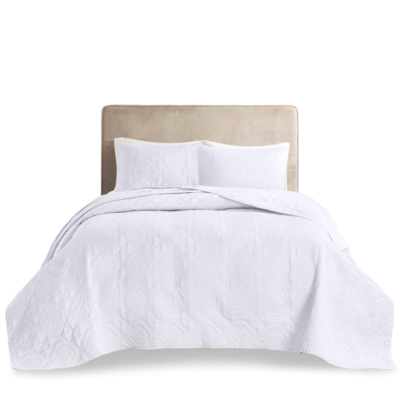 Couvre-lit 3 pièces blanc très grand / très grand réversible - Microfibre réversible, rembourré, fascinant, lavable à la machine