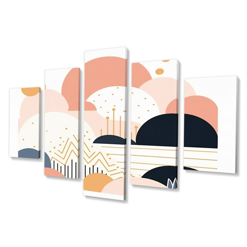 «Vintage Pink Gold Clouds Minimal Geometrics», reproduction d'art sur toile géométrique moderne - 5 panneaux