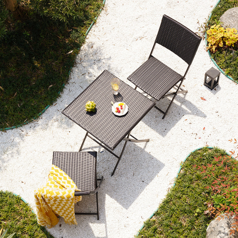 Ensemble bistro pliable en rotin pour patio de 3 pièces